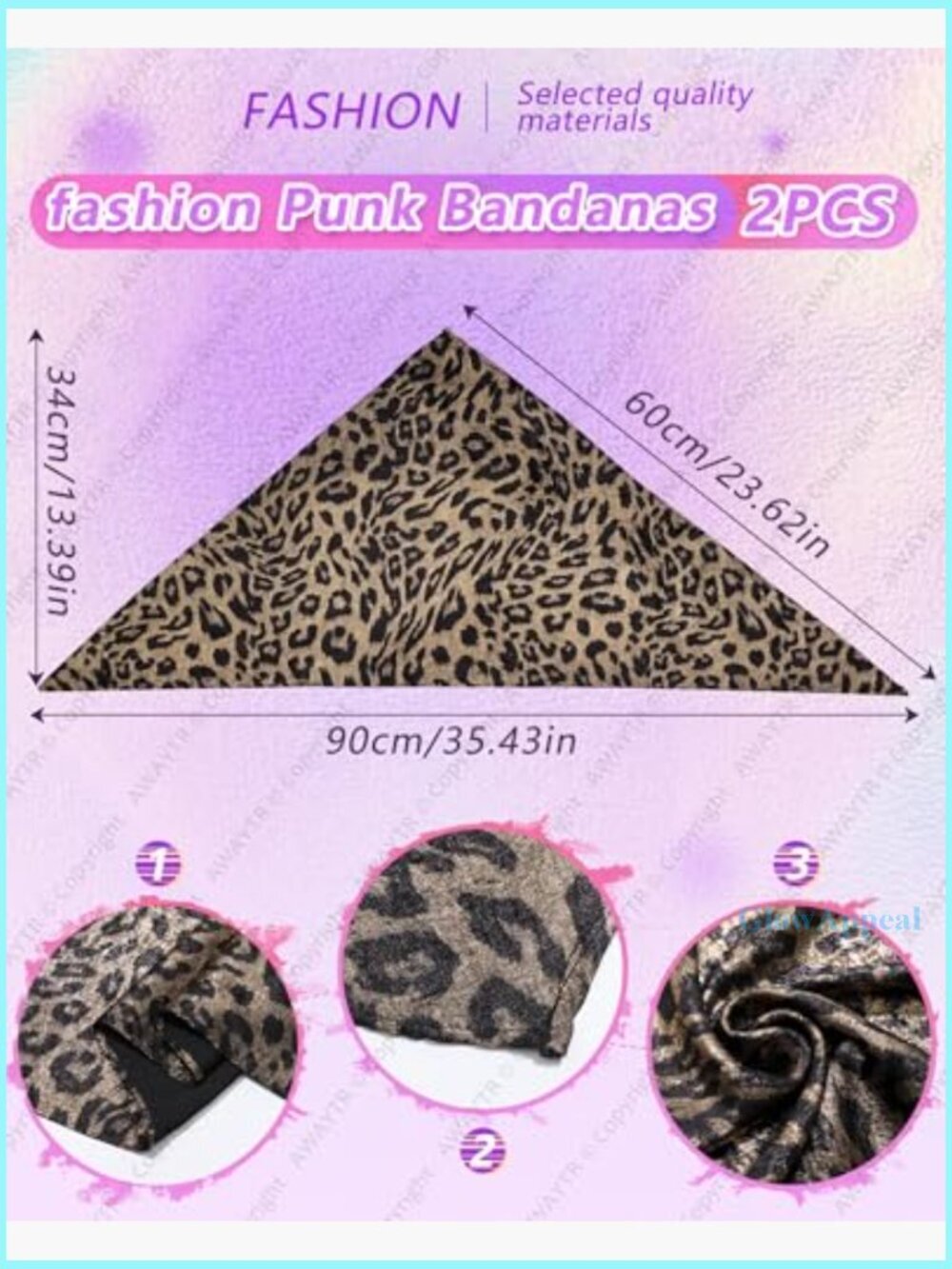 2-Piece Y2K Hair Bandanas Set, Punk Head Wraps, Grunge Disco Head Cover - Picture 2 of 7